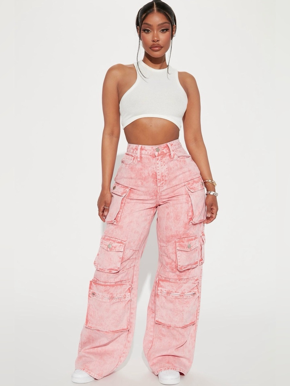 Lily High Rise Cargo Jeans - Pink (14)